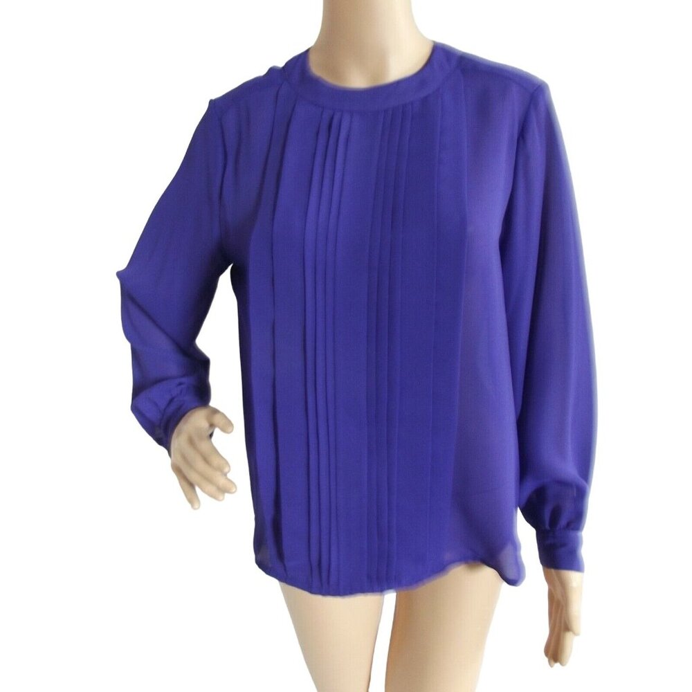 Laura & Jayne 10P Purple Silky Polyester Blouse long sleeve top shirt 10 Petite